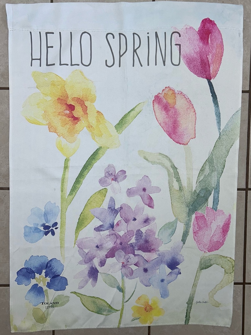 Spring Floral Patio Flag, Double-Sided - signed Cynthia Coulter. 40”x 28”. VGUC